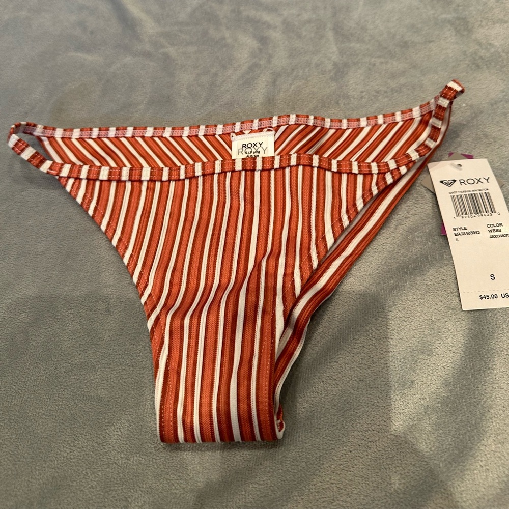 ROXY Ladies Women Size Small Orange & Brown Striped Bikini Bottoms NWT